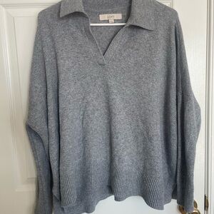 LOFT Light Gray Collared V-Neck Sweater